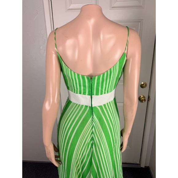 Vintage 70s Women's Dress 10 Cotton Polyester Maxi V neck Striped Party K3-21 - Picture 10 of 15